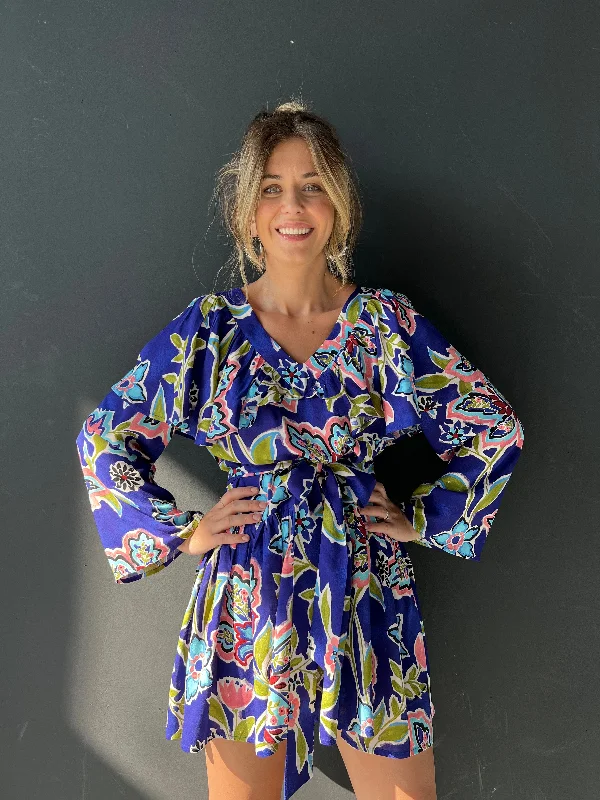 Exclusive Deal Royal Blue Floral Mini Dress