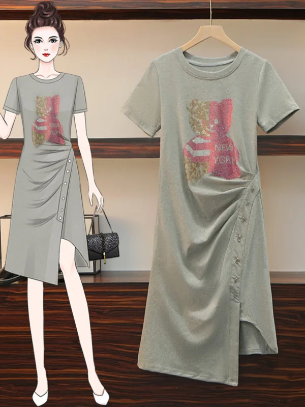 Massive Deals Plus Size Embellished Bear Short Sleeve T Shirt Dress