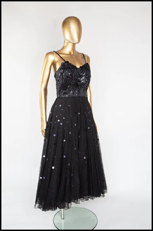 Best Bargains Vintage 1950s Black Sequin Tulle Dress