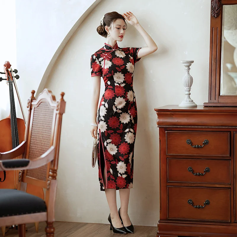 Exclusive Savings (M-5Xl) Plus Size Stretchy Floral Cheongsam Dress (Suitable For Mother Of The Bride / Groom) Exclusive Savings (M-5Xl) Plus Size Stretchy Floral Cheongsam Dress (Suitable For Mother Of The Bride / Groom)