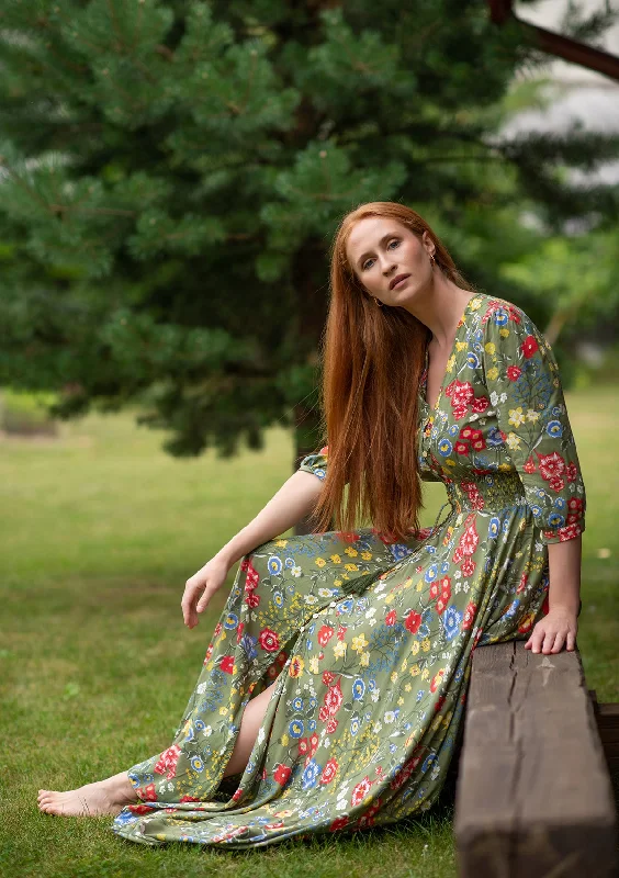 Savings Event Isabella Mix Flowers Green Dress