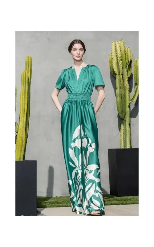 Exclusive Preview INA Fashion- V-Neck Leaf Print Jumpsuit