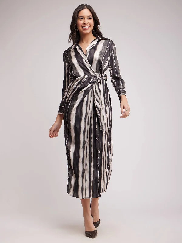 Buy Now Satin Wrap Dress - Black And White