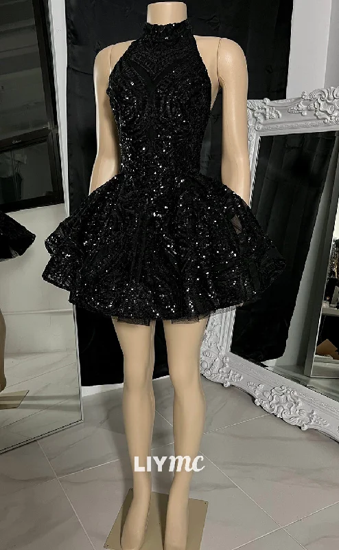Final Markdown LY048 - Halter Sleeveless Appliques Tiered A-Line Short Homecoming Dress Final Markdown LY048 - Halter Sleeveless Appliques Tiered A-Line Short Homecoming Dress