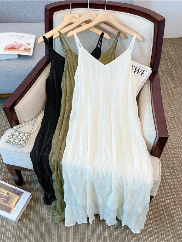 New Deals Plus Size Korean Textured Cami Dress