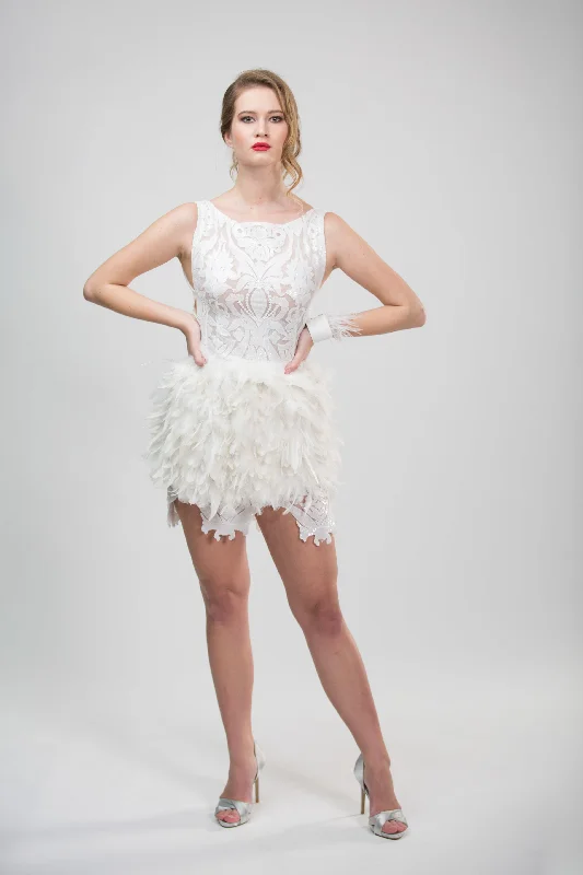 Special Price WHITE LACE FEATHER DRESS
