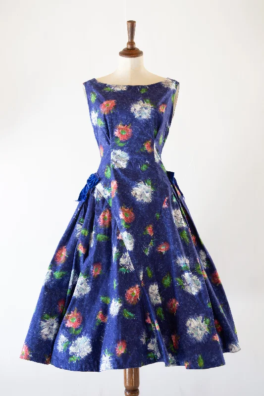 The Best Prices Vintage 1950s Blue Floral Cotton Dress
