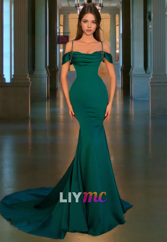 Referral Discount Off-Shoulder Straps Sleek Mermaid Prom Dress