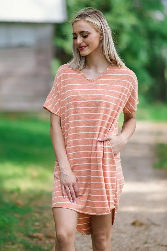Friends and Family Sale Orange and White Stripe Short Sleeve Dress