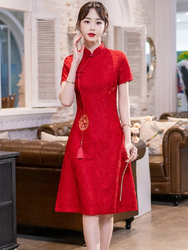 Grand Opening Sale Plus Size Red A Line Cheongsam Dress