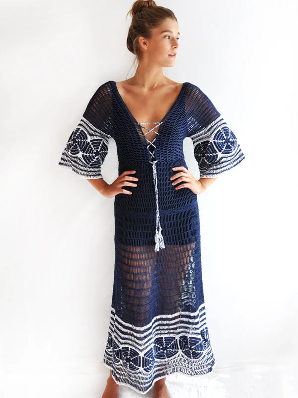Loyalty Reward Crochet Indigo Sand Dollar Crochet Dress