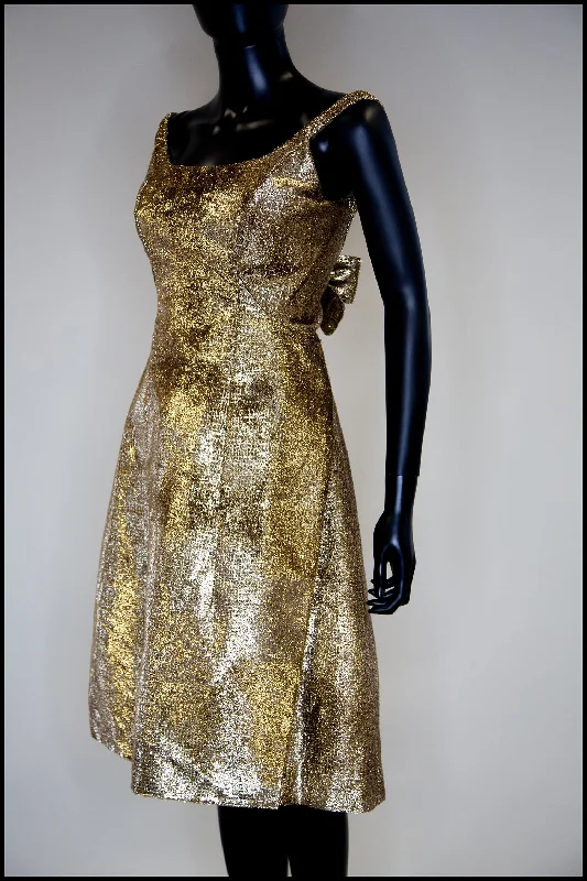Clearance Items Vintage 1960s Gold Lame Cocktail Dress