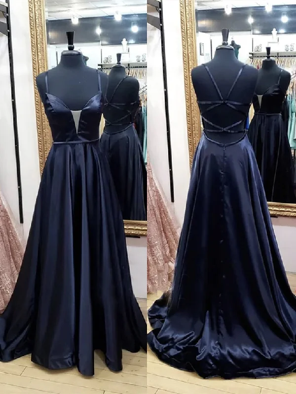 Deal of the Day V Neck Black Satin Long Prom Dresses, Black V Neck Long Satin Formal Evening Dresses Deal of the Day V Neck Black Satin Long Prom Dresses, Black V Neck Long Satin Formal Evening Dresses