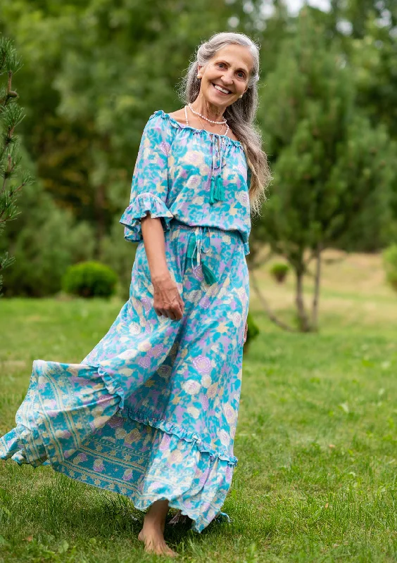 YEAR-End Clearance Dream Gold Rose Blue Dress