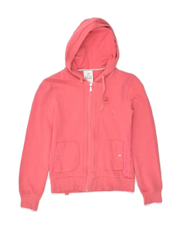 Shop and Save ADIDAS Womens Zip Hoodie Sweater UK 12 Medium Pink Cotton