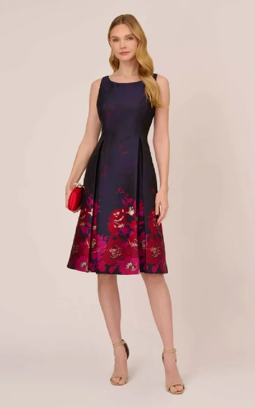 Deal Dash Adrianna Papell- Jacquard Midi Dress with Metallic Floral Trim