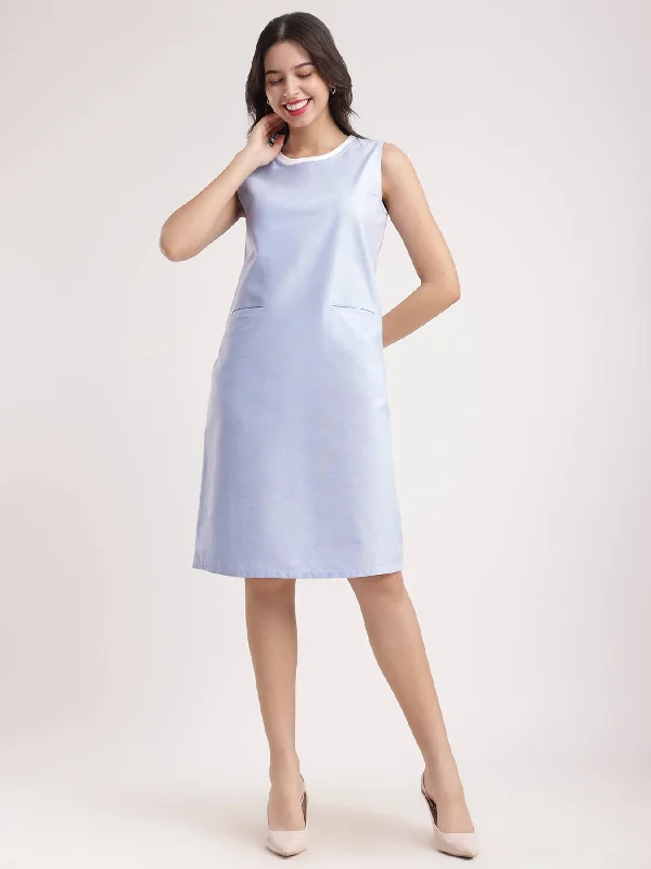 Deal Mania Cotton Oxford Shift Dress - Light Blue