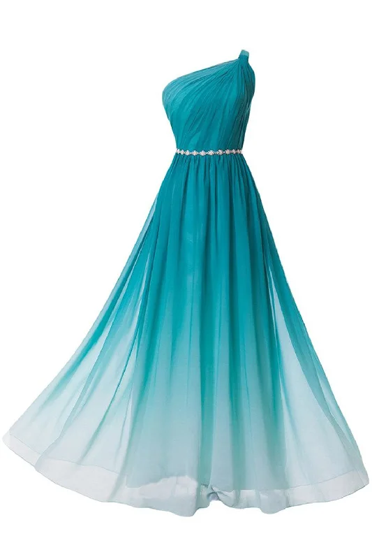 Extra Savings Turquoise Gradient Ombre One Shoulder Chiffon Ruched Dresses with Beaded Embellished Belt N670 Extra Savings Turquoise Gradient Ombre One Shoulder Chiffon Ruched Dresses with Beaded Embellished Belt N670