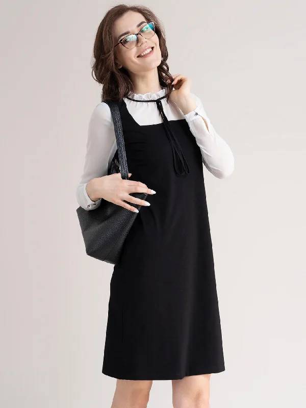 Bonus Savings Tie-Up Neck Detail Dress - Black