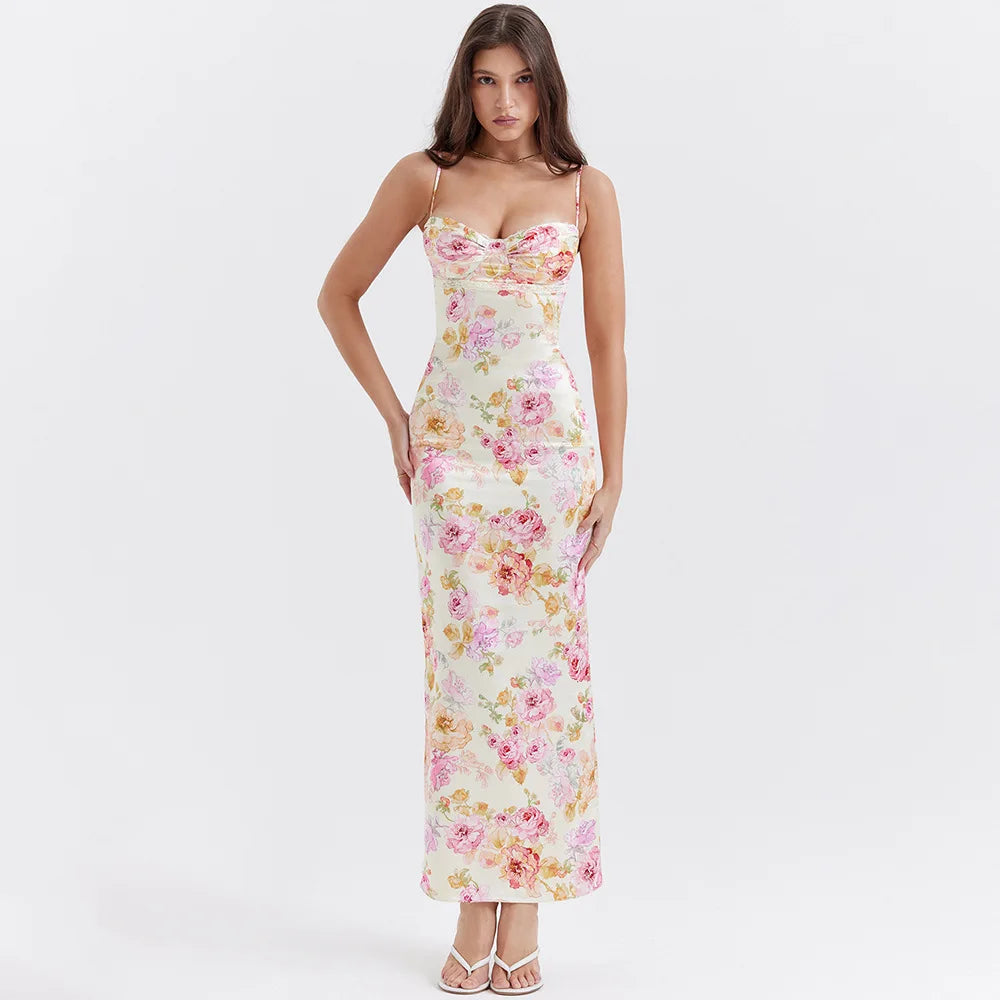 Markdowns Satin Floral Pencil Maxi Dress