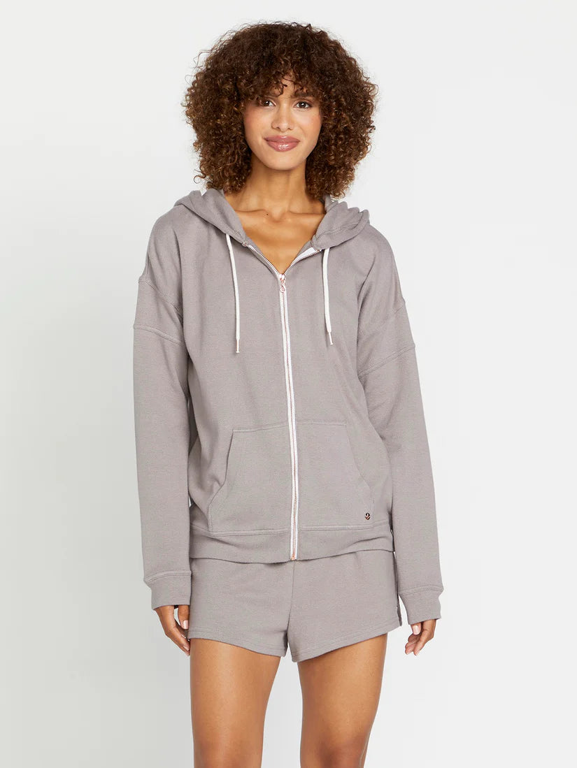 Act Fast Volcom Womens Lil Zip Fleece Jacket Hoodie- Daze Grey