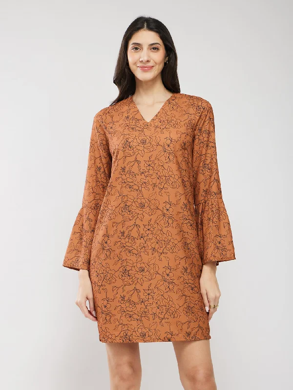 Big Savings Floral Print Shift Dress - Rust