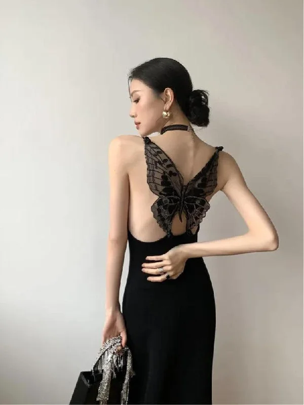 Limited Edition Black Butterfly Back Midi Dress
