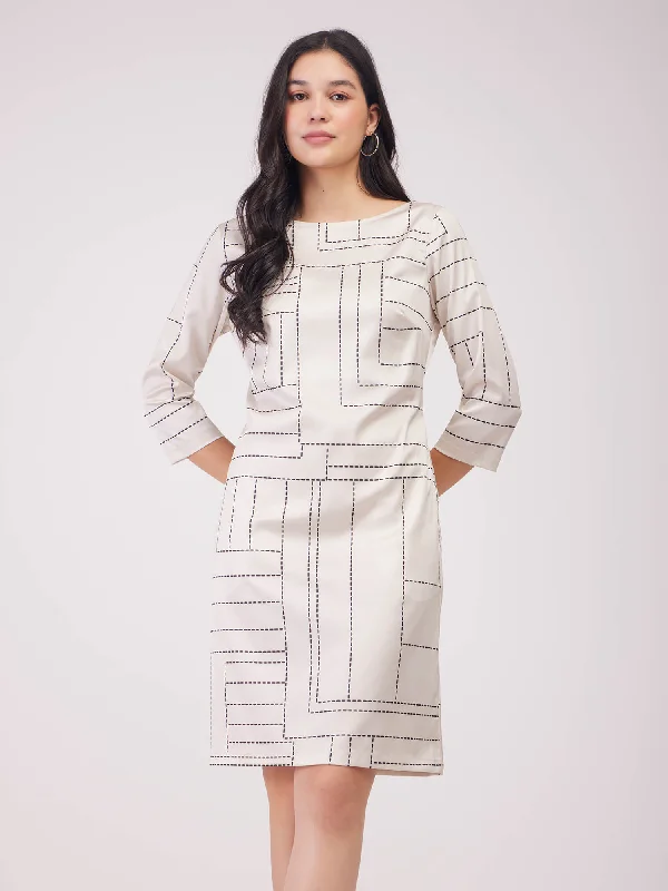 Super Sale Stretch Satin Shift Dress - Off White