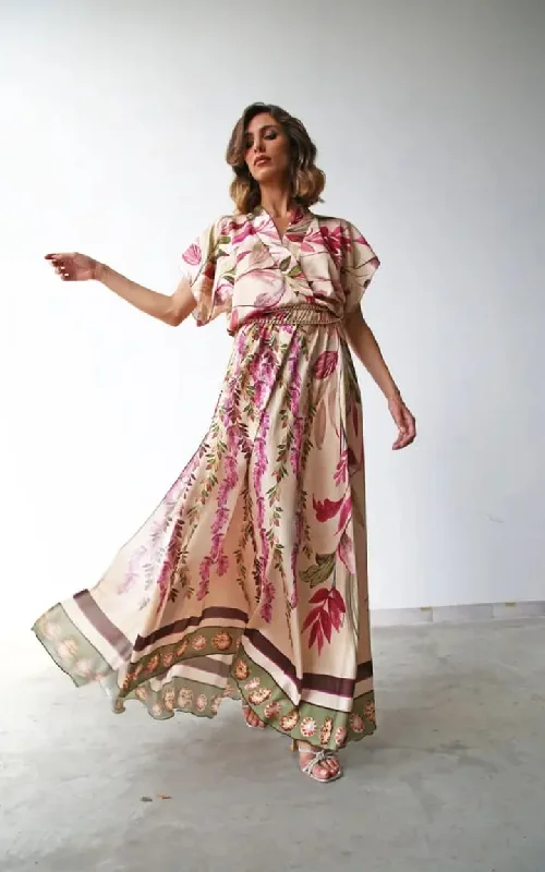 Super Deal Moqette- Long Faux Wrap Dress