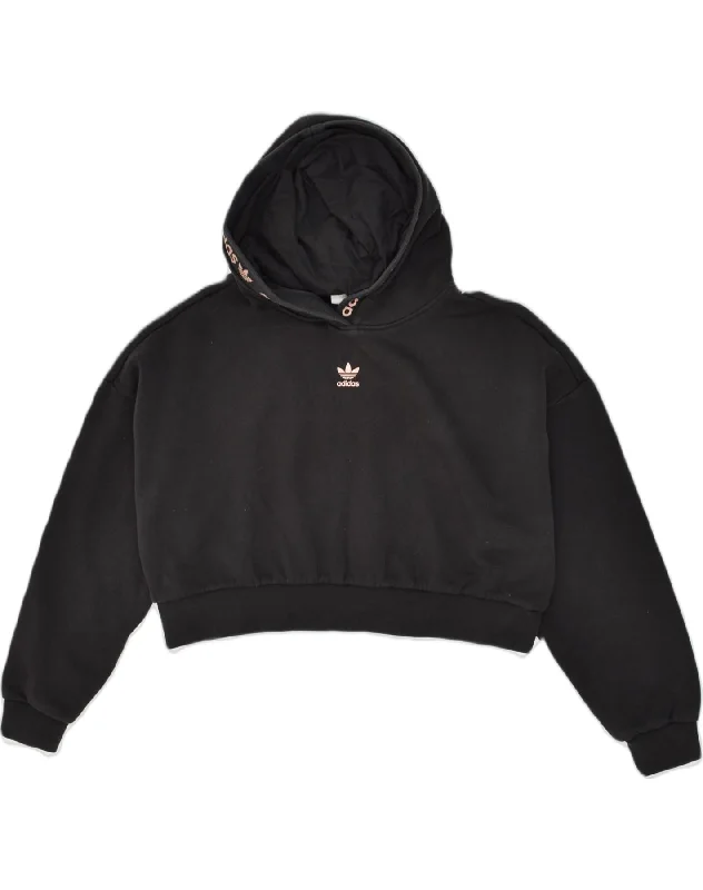 Today’s Special ADIDAS Womens Crop Hoodie Jumper UK 14 Medium Black Cotton