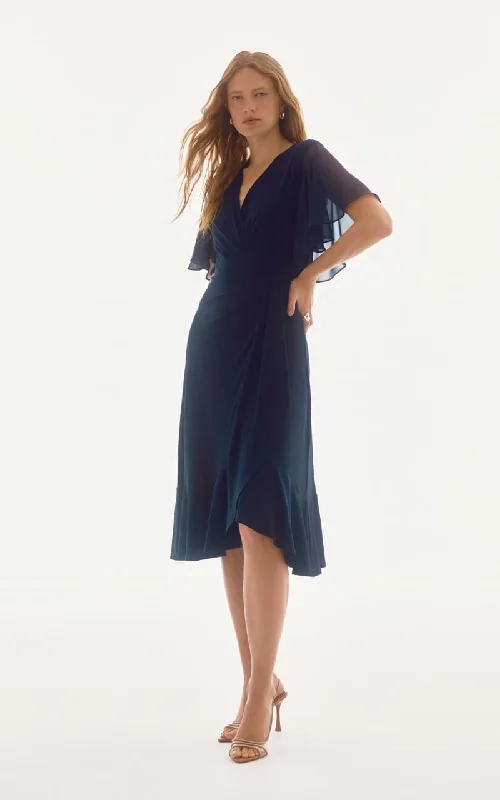 YEAR-End Clearance Joseph Ribkoff- Signature Silky Knit And Chiffon Flowy Wrap Dress