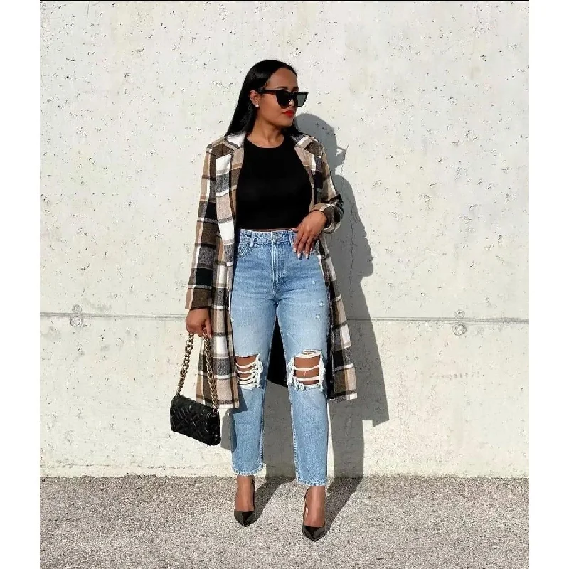 Savings Galore Plus Size Plaid Coat