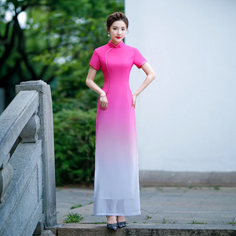Price Break (S-5Xl) Plus Size Ombre Cheongsam Chinese Maxi Dress