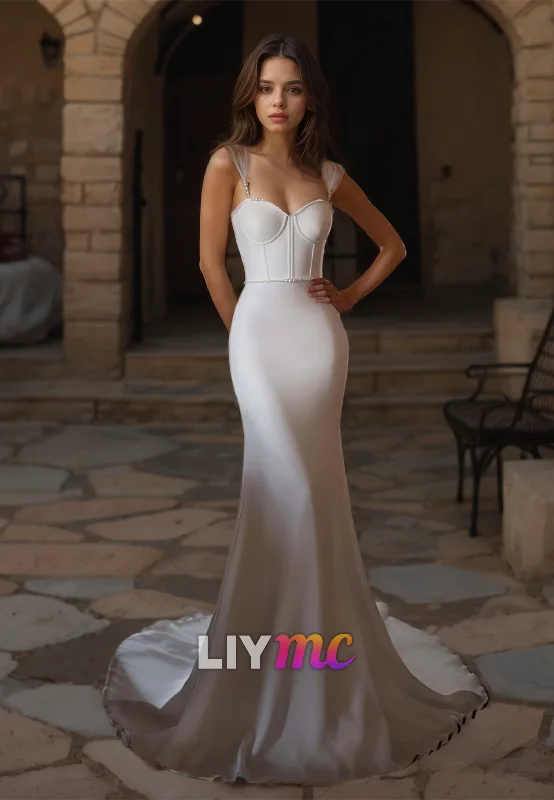 Lowest Price Sweetheart Straps Sleek Mermaid Beach Wedding Dress