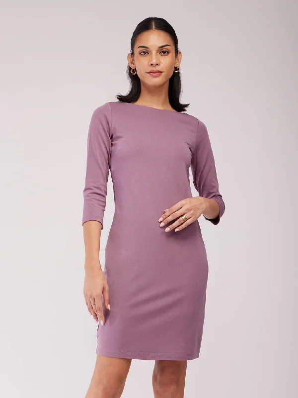 Unmissable Offer Boat Neck Bodycon Dress - Mauve