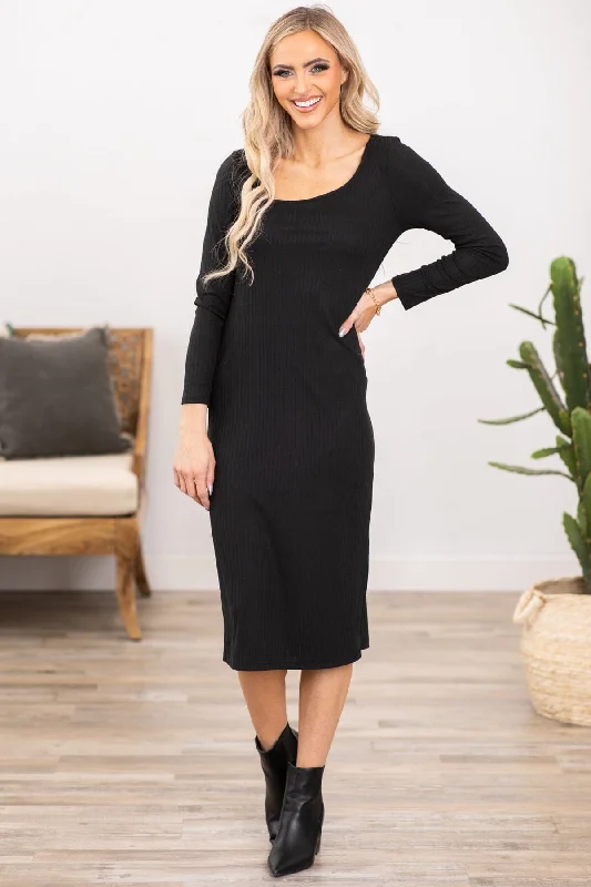 Take Advantage Black Asymmetrical Neckline Midi Dress