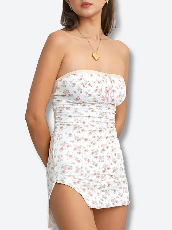 Online Only Soft Girl Floral Tube Mini Dress