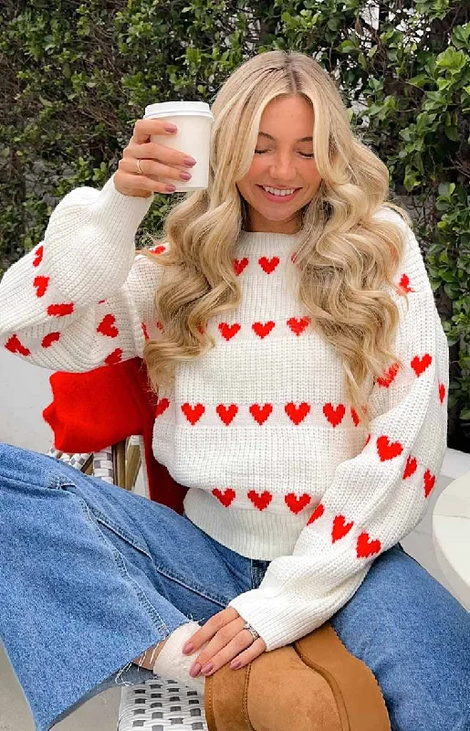 New Markdowns Lovey Red Heart Stripe Jumper
