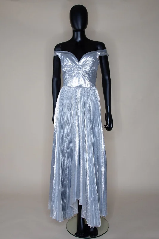 Closeout Fitz - Metallic Silver Lamé Pleated Dress