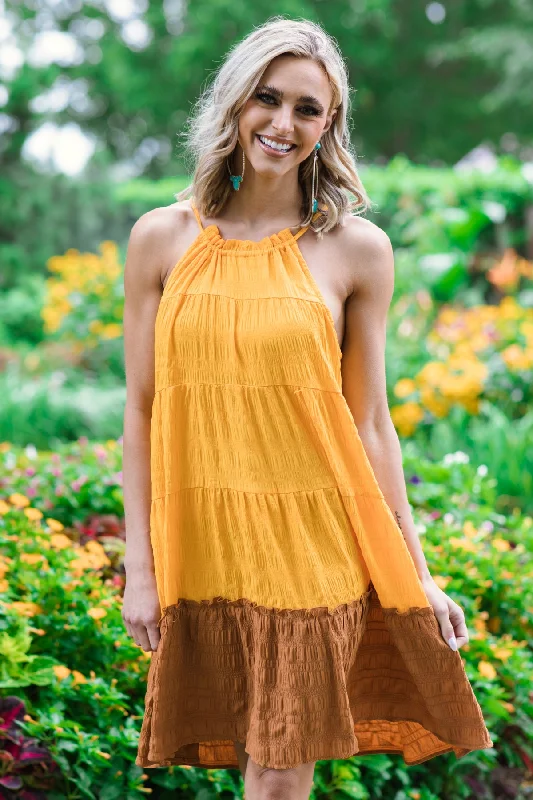 Customer Appreciation Sale Orange and Cinnamon Colorblock Dress