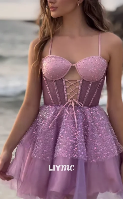 Price Rollback LY240 - Sweetheart Sleeveless Sparkly A-Line Short Homecoming Dress