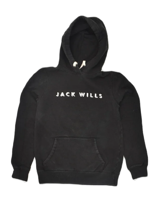 Final Clearance JACK WILLS Womens Graphic Hoodie Jumper UK 6 XS Black Cotton