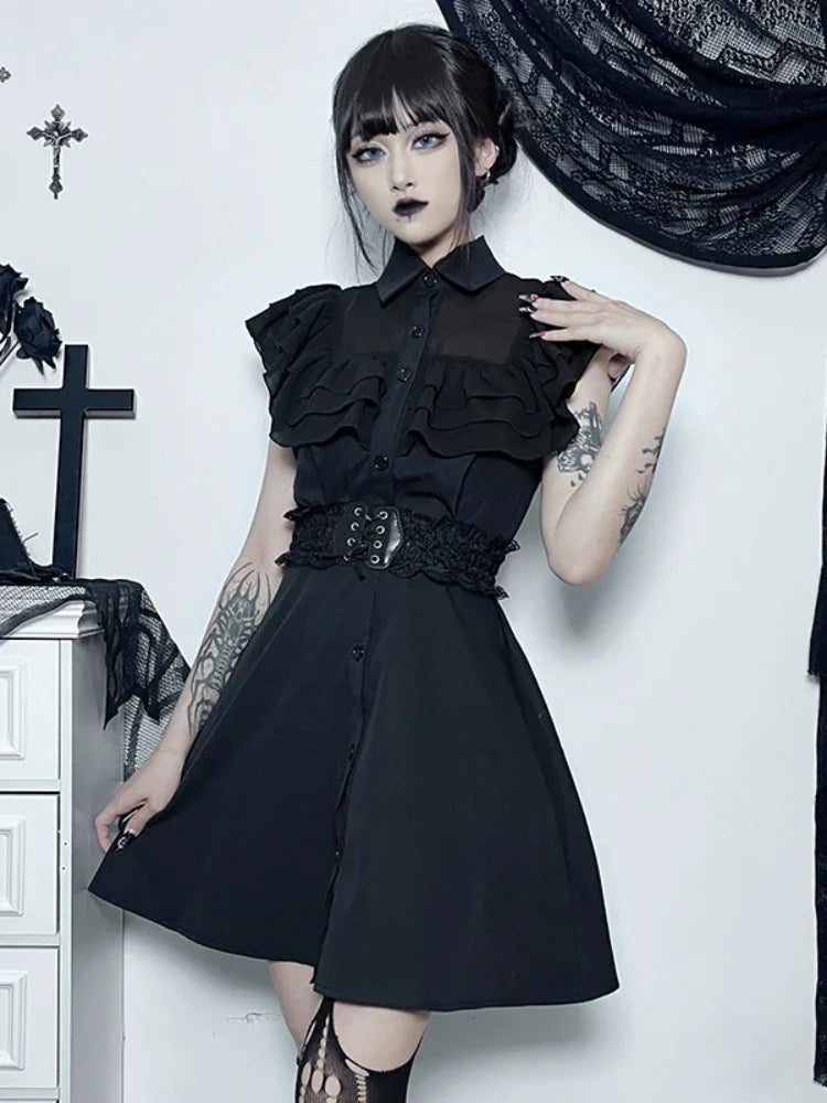 Extra Savings Gothic A-Line E-Girl Party Patchwork Dress Black Harajuku Sexy Mesh Slim Grunge Streetwear Mall Aesthetic Dress Extra Savings Gothic A-Line E-Girl Party Patchwork Dress Black Harajuku Sexy Mesh Slim Grunge Streetwear Mall Aesthetic Dress