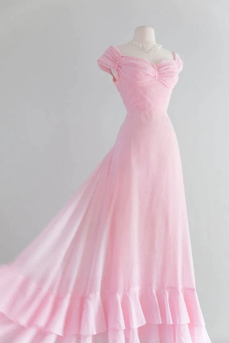 Limited Time Offer Retro Pink A-line Long Prom Dress,Pink Bridesmaid Dress