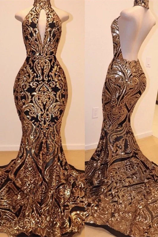 Bonus Savings Sexy V-neck Halter Backless Mermaid Prom Dress Gold Sequins Long Backless Bonus Savings Sexy V-neck Halter Backless Mermaid Prom Dress Gold Sequins Long Backless