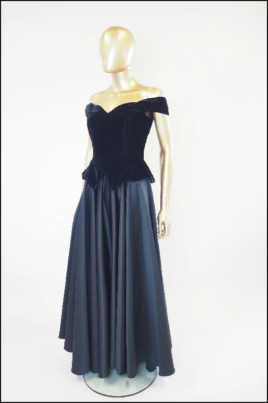 Seasonal Sale Vintage 1980s Black Velvet Ballgown Dress