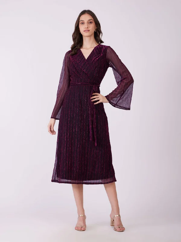 Super Deal Metallic Wrap Dress - Pink And Black