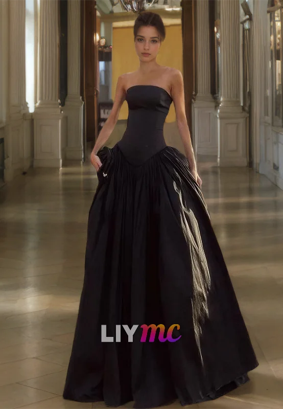Markdowns Straight Across Sleeveless Lace-Up Pleated A-Line Prom Dress