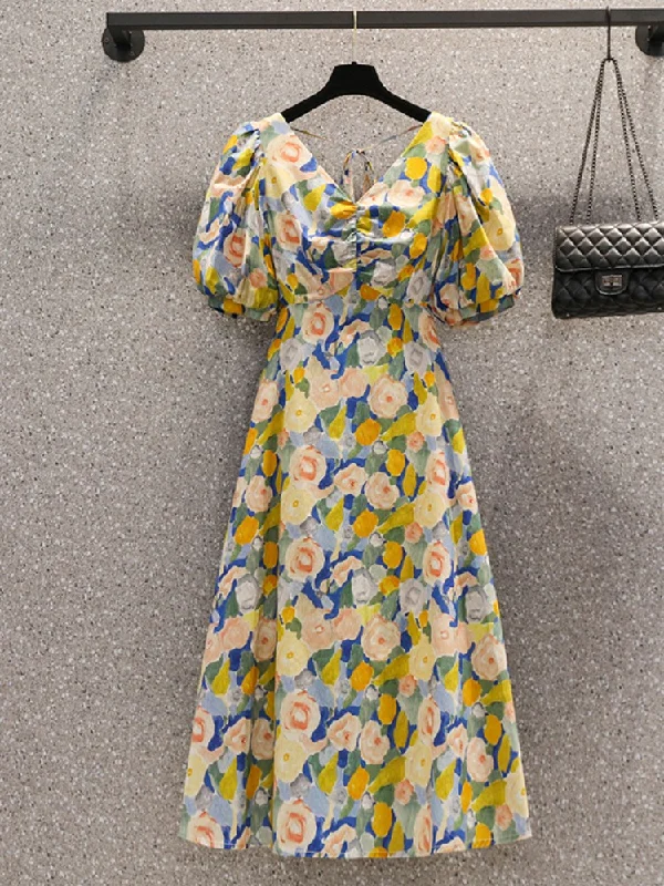 Bargain Blast Plus Size Korean Art Floral Midi Dress