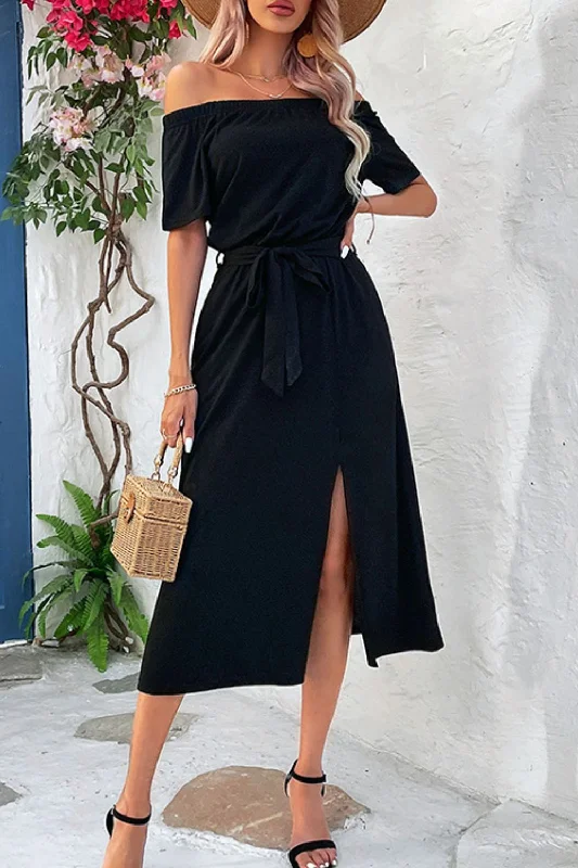 Fantastic Offers Tie-Waist Off-Shoulder Split Dress